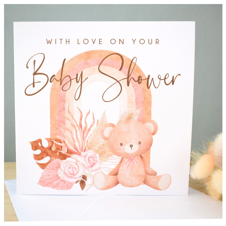 image 1 of Baby Shower Greeting Card Mummy Gift Neutral Abstract Arch Pampas Design