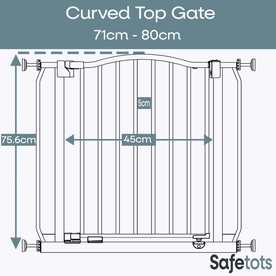 image 1 of Safetots Curved Top Safety Gate, 71cm - 80cm, Matt Black, Pressure Fit Stair Gate