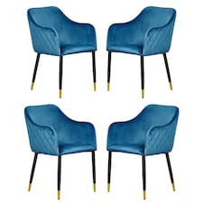 Set of 4 Verona Velvet Dining Chairs with Quilted Back & Black Legs - Modern Accent Chair with Silver Foot Tips | Blue