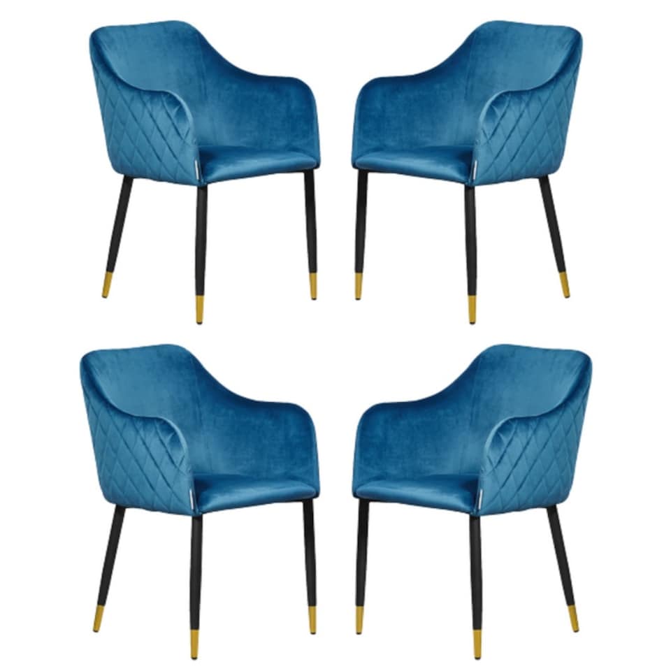 image 1 of Set of 4 Verona Velvet Dining Chairs with Quilted Back & Black Legs - Modern Accent Chair with Silver Foot Tips | Blue