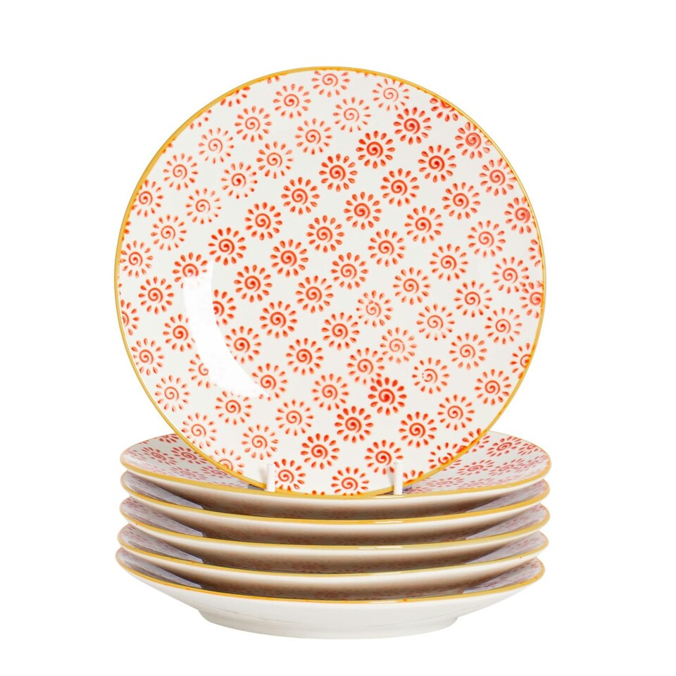 image 1 of Nicola Spring Hand-Printed Side Plates - 18cm - Red - Pack of 6 Red
