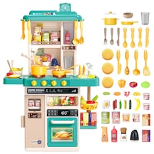 Green Kids Role Play Kitchen Set – Realistic Lights, Sounds & Steam Spray with 40+ Accessories  Educational Pretend Cooking Toy for Ages 3+