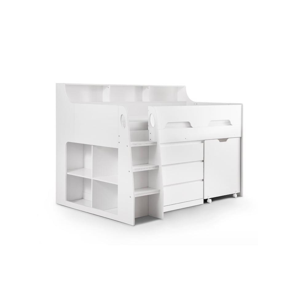 image 1 of Jupiter Mid Sleeper with Pull-Out Desk and Storage - White, Single
