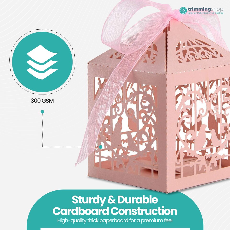 image 1 of Love Birds Wedding Favour Boxes with Organza Ribbon Gift Boxes - 50pcs