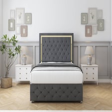 Sloomy Sofia Gold Armour Coniston Divan Bed With Mattress 2 Drawers Right Side With 54" Floor Standing Headboard & 12" Matching Footboard 4'6 Double | Grey | Armour | Double | 1