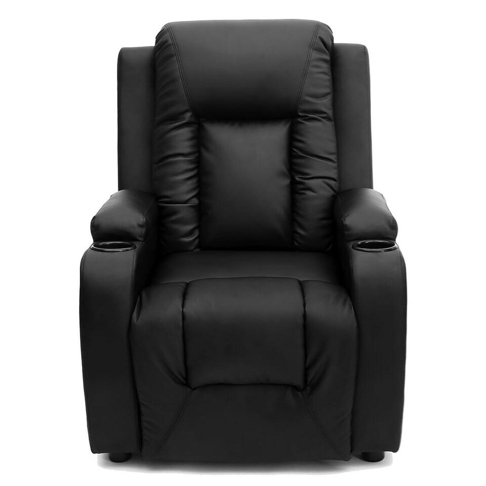 image 1 of Oscar Pushback Recliner Bonded Leather w Cupholders Chair Black | Black