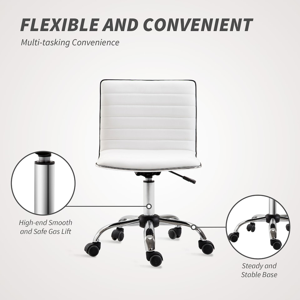 image 1 of HOMCOM Armless Mid-Back Adjustable Office Chair with 360 Swivel White