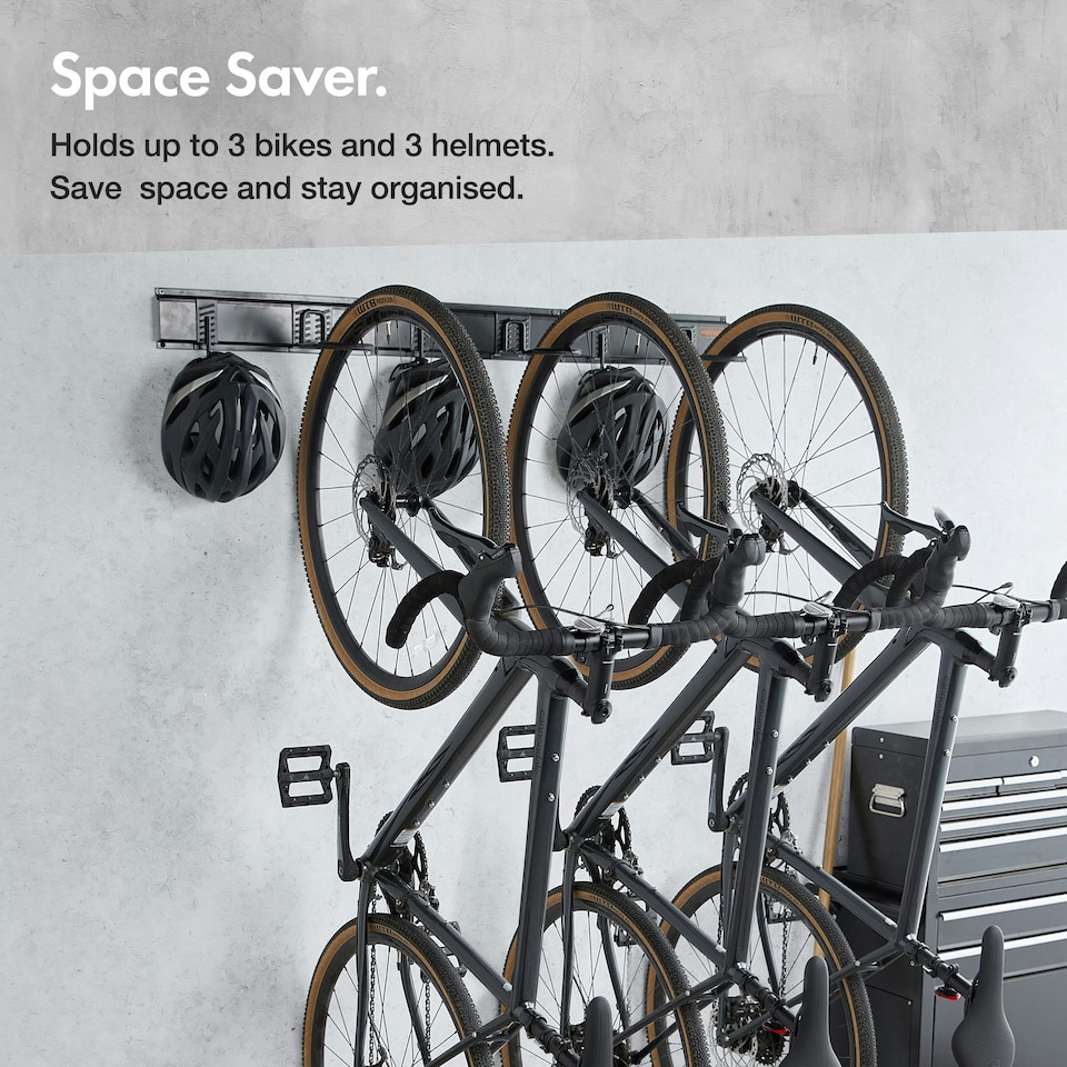image 1 of VonHaus Set of 3 Helmet and Bike Wall Mounts for Garage