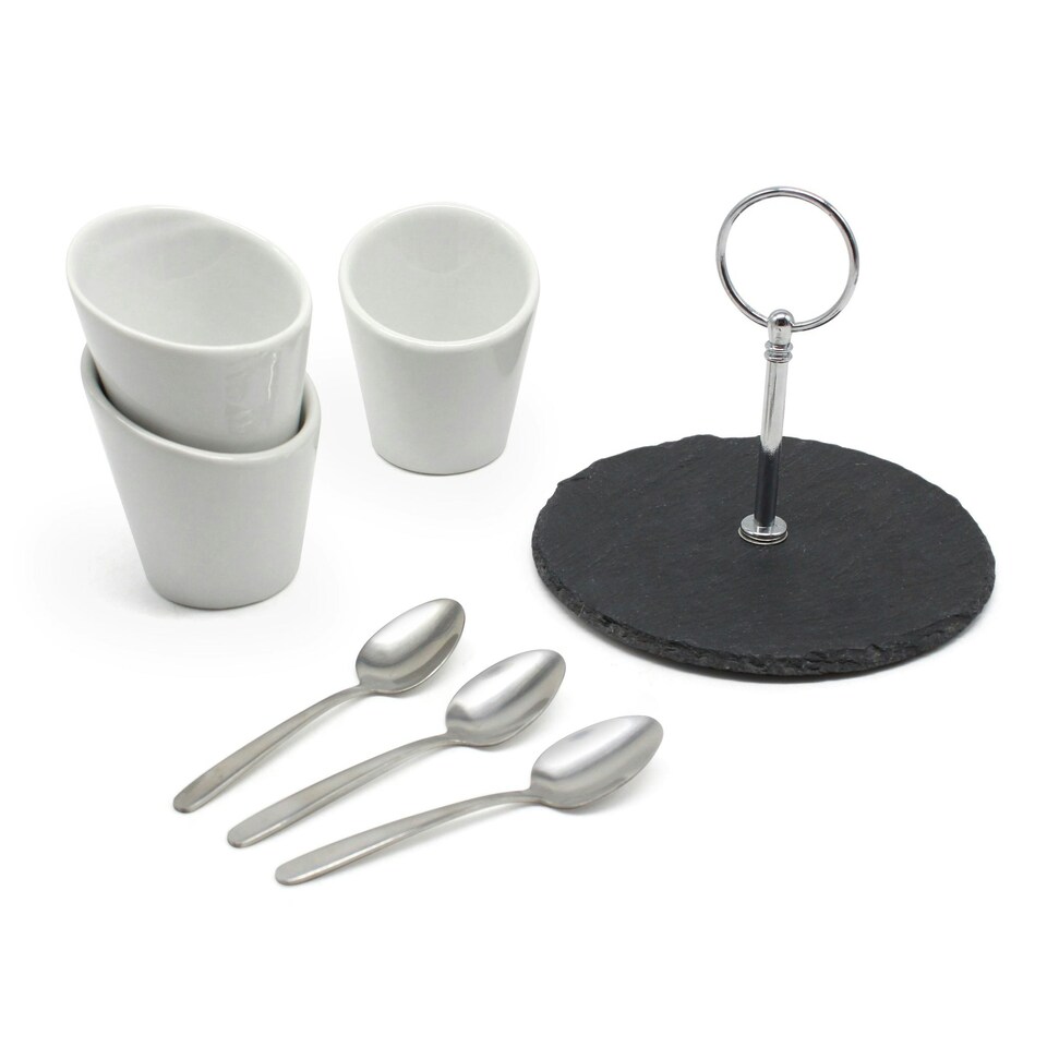 image 1 of Van Gogh Tapas Serving Dishes Set Platter Snack Dips Cups Slate Ceramic White | Grey