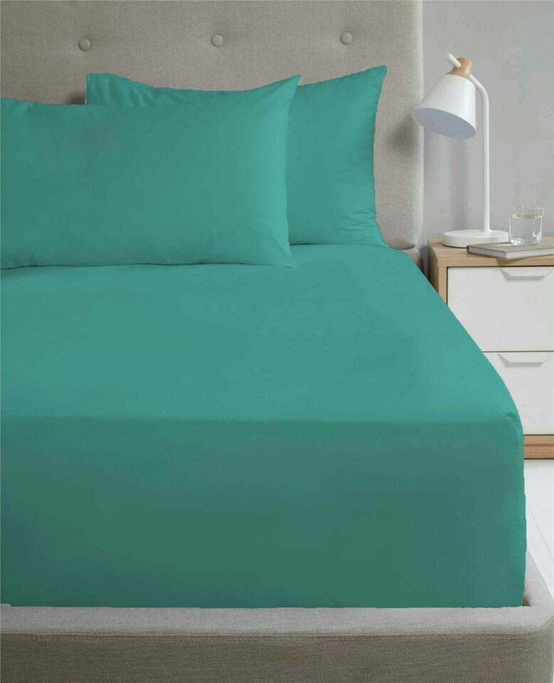 image 1 of Percale 10" Fitted Sheet 180 Thread Count - Teal - King