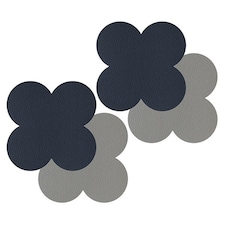 I-Style Navy and Grey Scalloped Flexi Set of 4 Faux Leather Coasters