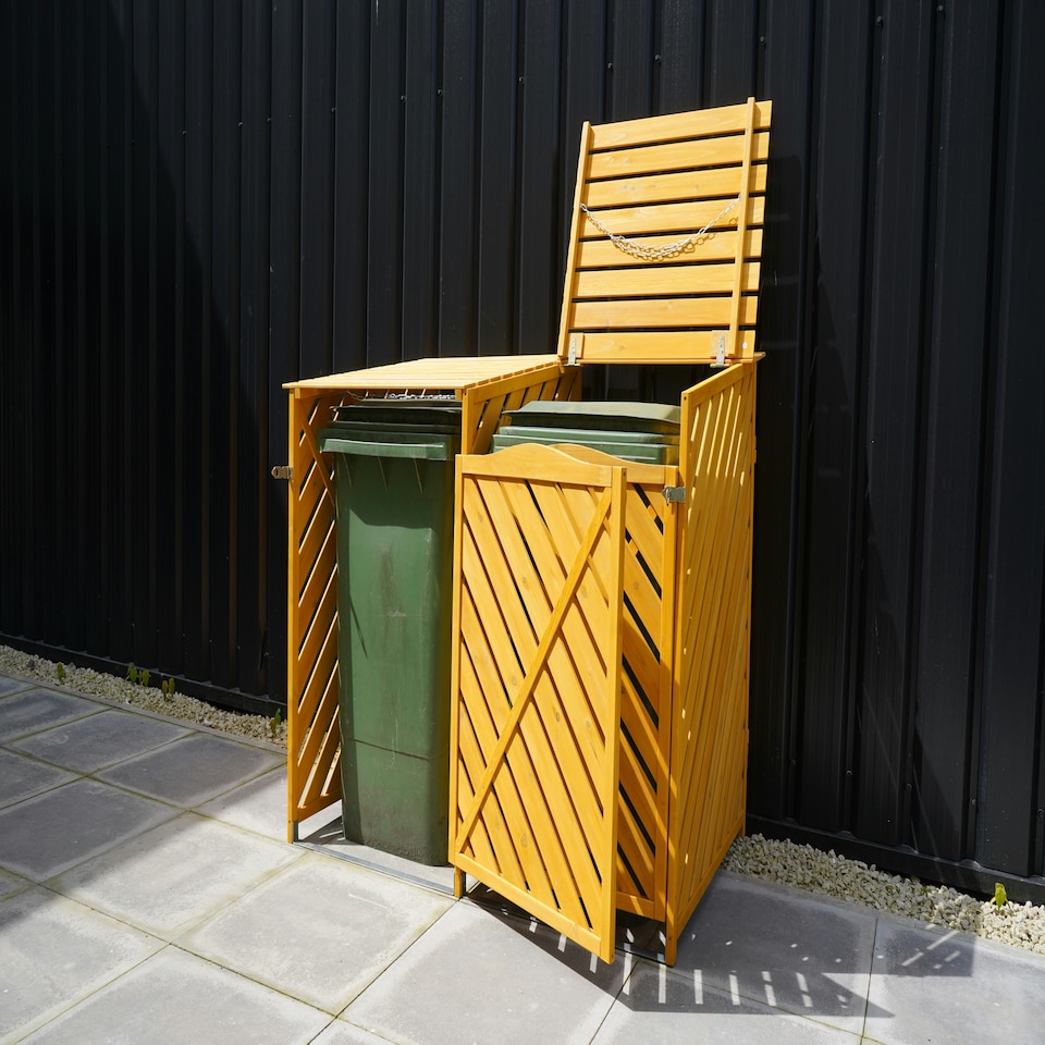 image 1 of Wooden Double Wheelie Bin Storage - Natural