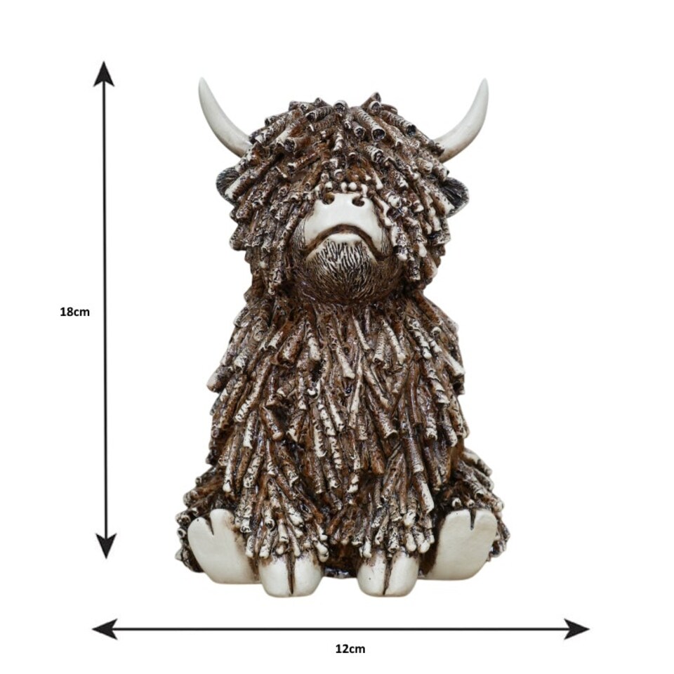 image 1 of Highland Cow Twig Sitting Ornament 18cm Brown
