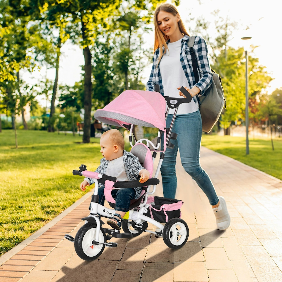 image 1 of HOMCOM 6 in 1 Kids Trike, Stroller with Parent Handle, Pink