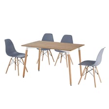 5 Piece Rectangular Dining Set Oak Table Top With Grey Chairs