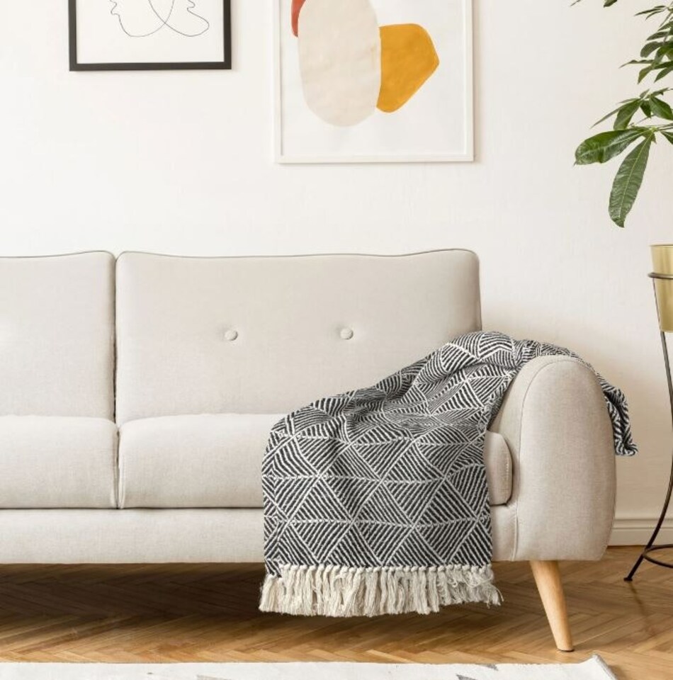 image 1 of Geo Diamond Collection Recycled Cotton Throw in Black (70" x 100") | Black | Black