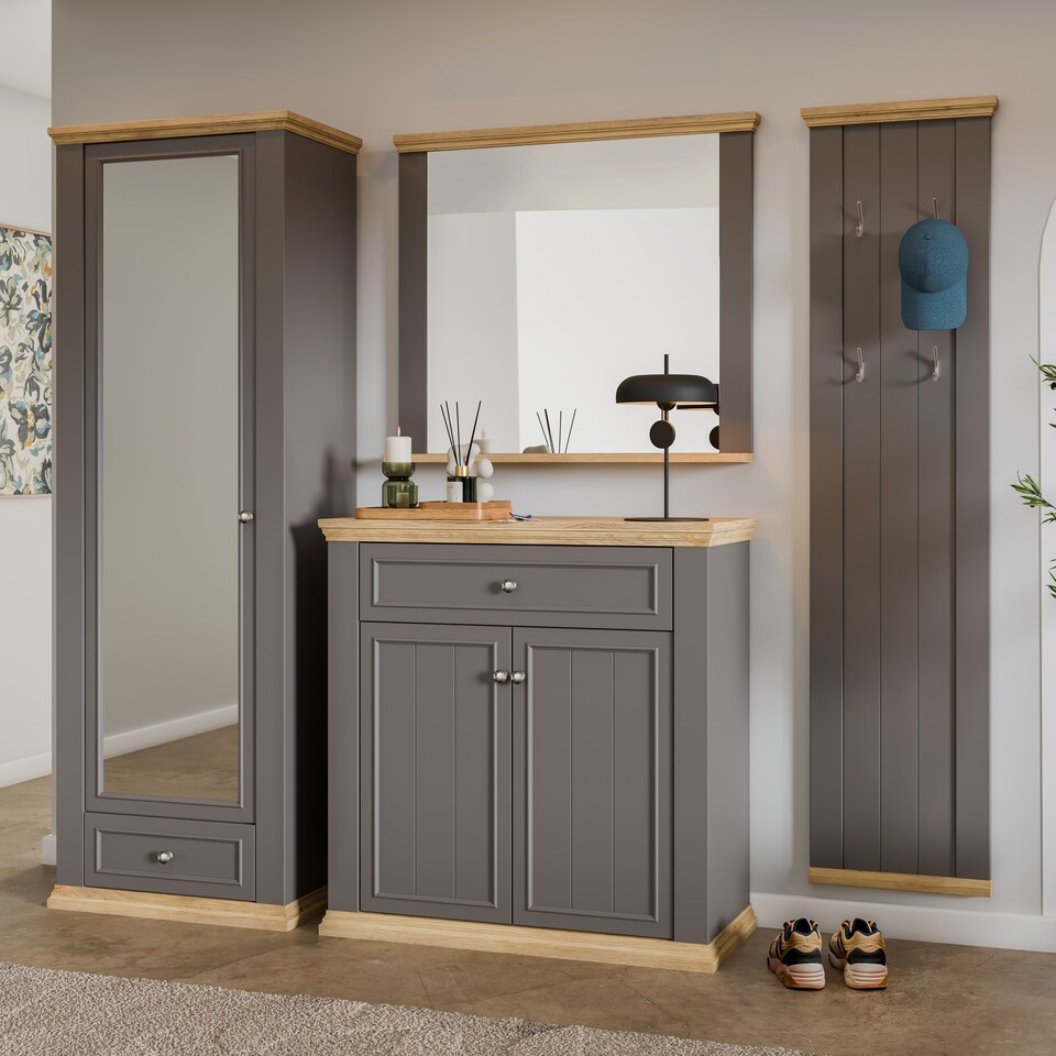 image 1 of Pontypool 2 Door 1 Drawer Small Sideboard in Wolfram Grey and Mauvella Oak