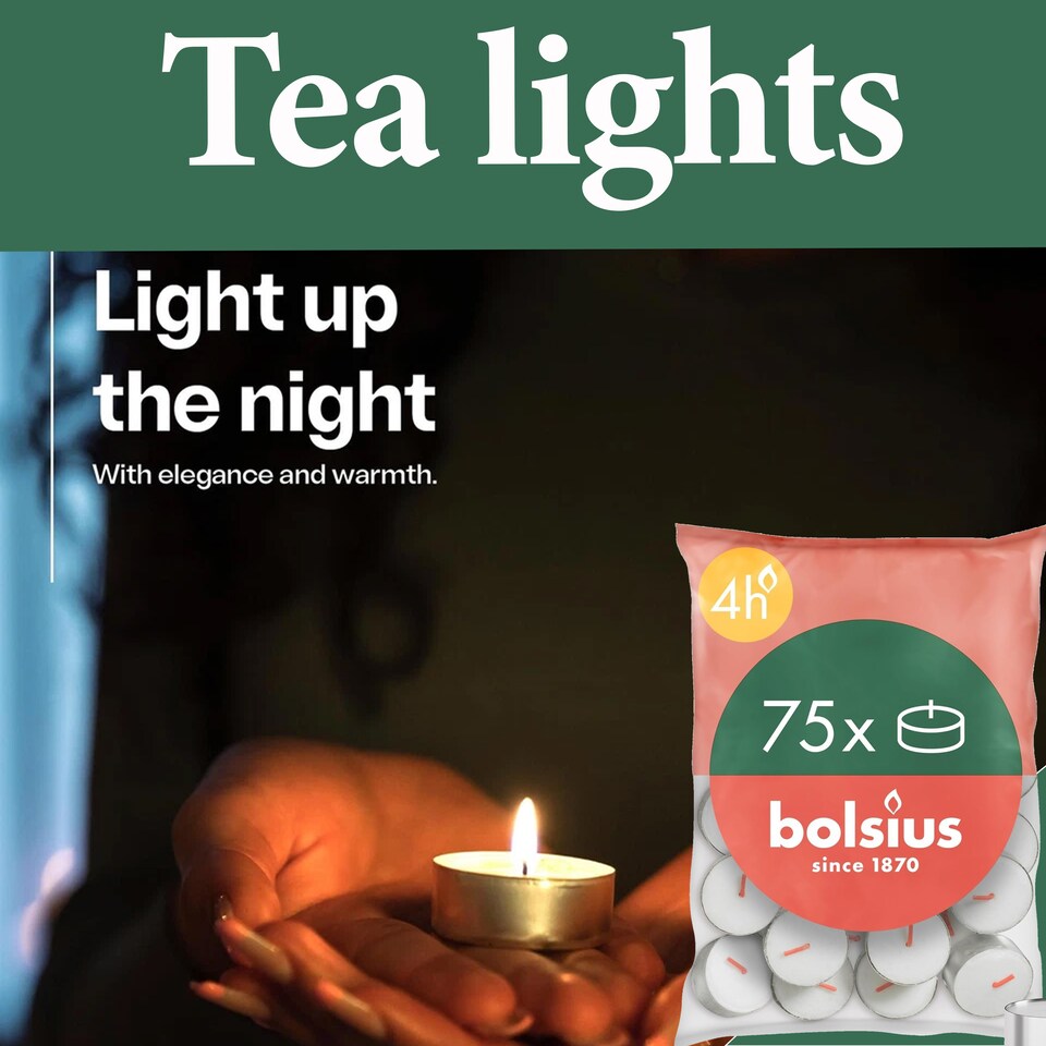 image 1 of Bolsius Tea Lights Pack of 75 White Unscented Decorative Ambient Candles