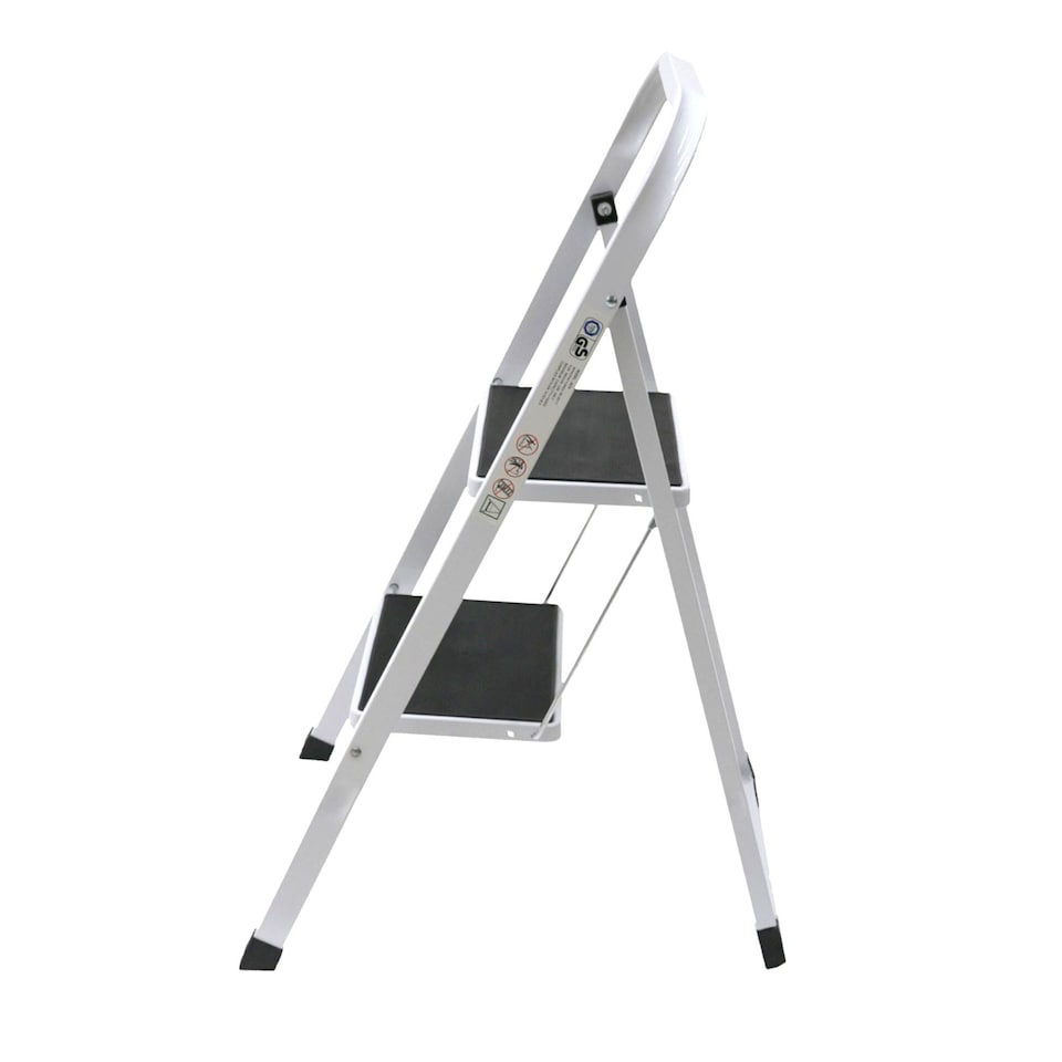 image 1 of Foldable 2 Step Ladder Stepladder Non Slip Tread Safety Steel | White