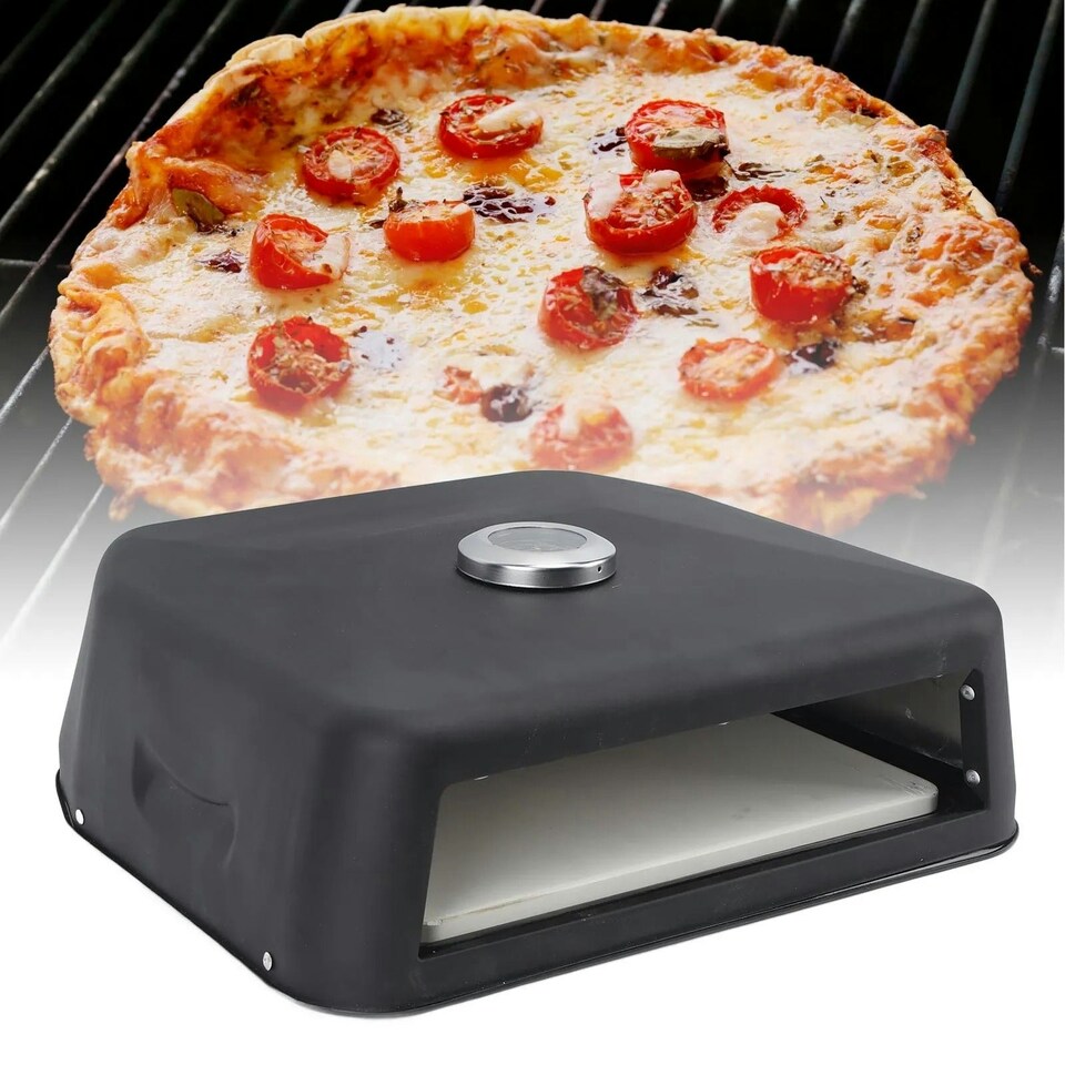 image 1 of Grill Top Pizza Maker Oven Steel Waterproof with Thermometer BBQ Gas Charcoal