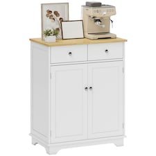 HOMCOM Rubber Wood Top Kitchen Cupboard Side Cabinet Island w/Adjustable Shelf