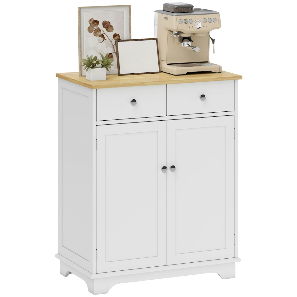 image 1 of HOMCOM Rubber Wood Top Kitchen Cupboard Side Cabinet Island w/Adjustable Shelf