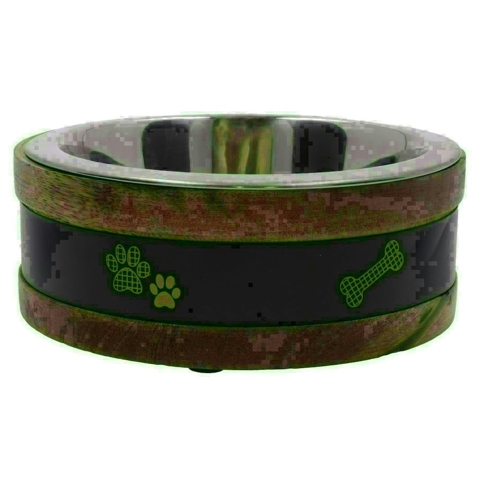image 1 of 2 Medium Wooden Ring With Removal Metal Bowl Dog Puppy Food Water Dish Brown