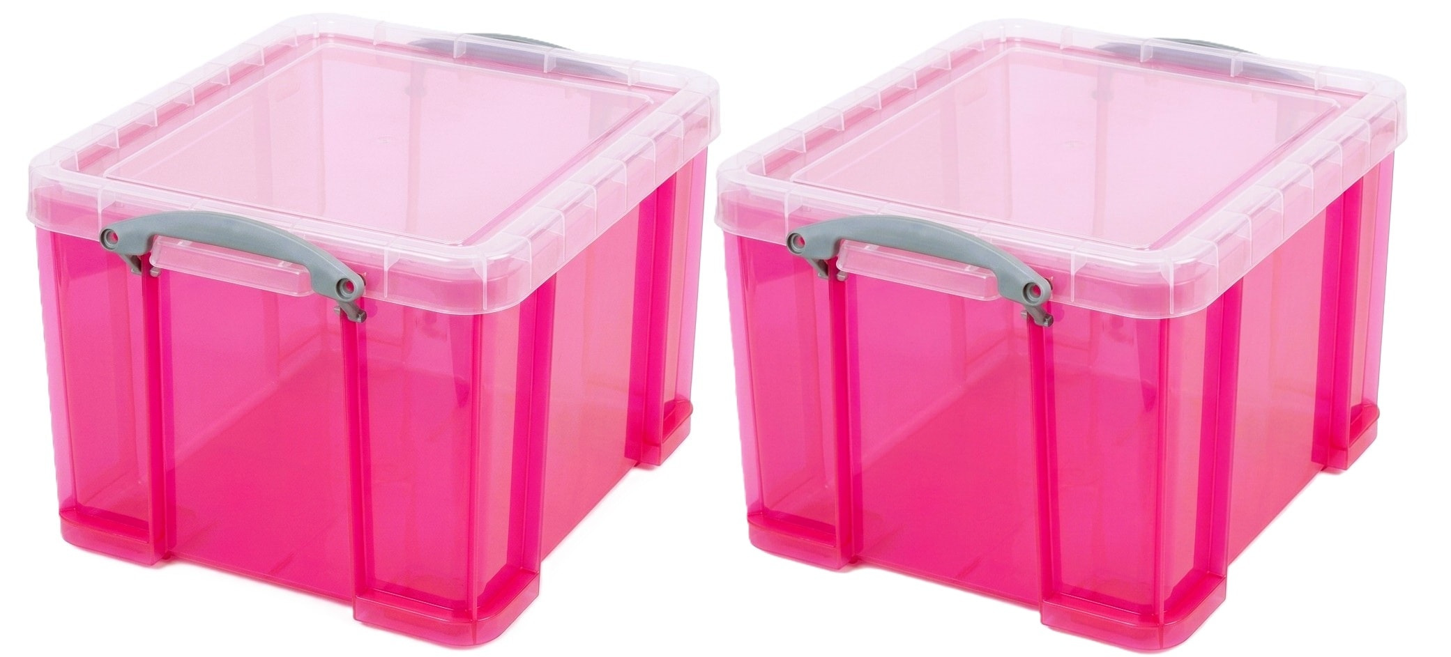 Really Useful Plastic Storage Box 35 Litre Transparent Pink Pack of 2