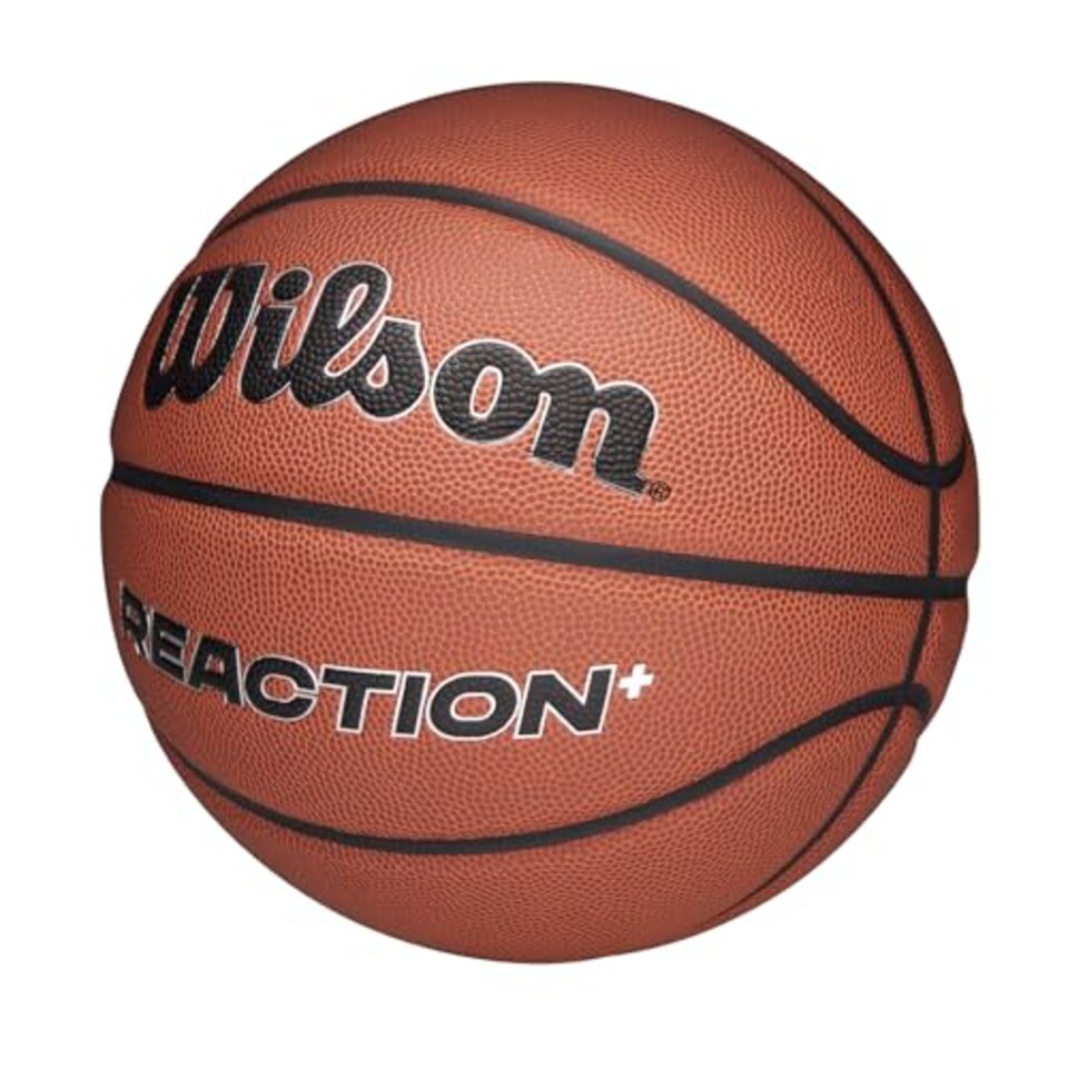 image 1 of Wilson Reaction Plus Basketball, Made From Durable Composite Materials With Deep Channel Design, Colour: Brown/Silver, Size: 7