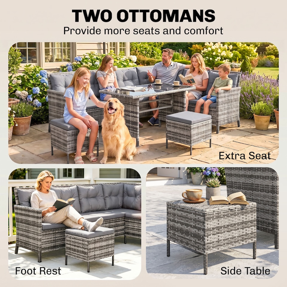 image 1 of Outsunny 6 PCs Patio wicker Sofa Set Rattan Chair Furniture w/ Glass & Cushioned