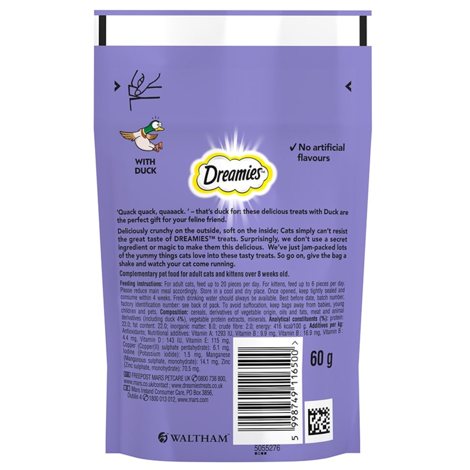 image 1 of Dreamies Cat Treats Duck 8 x 60g