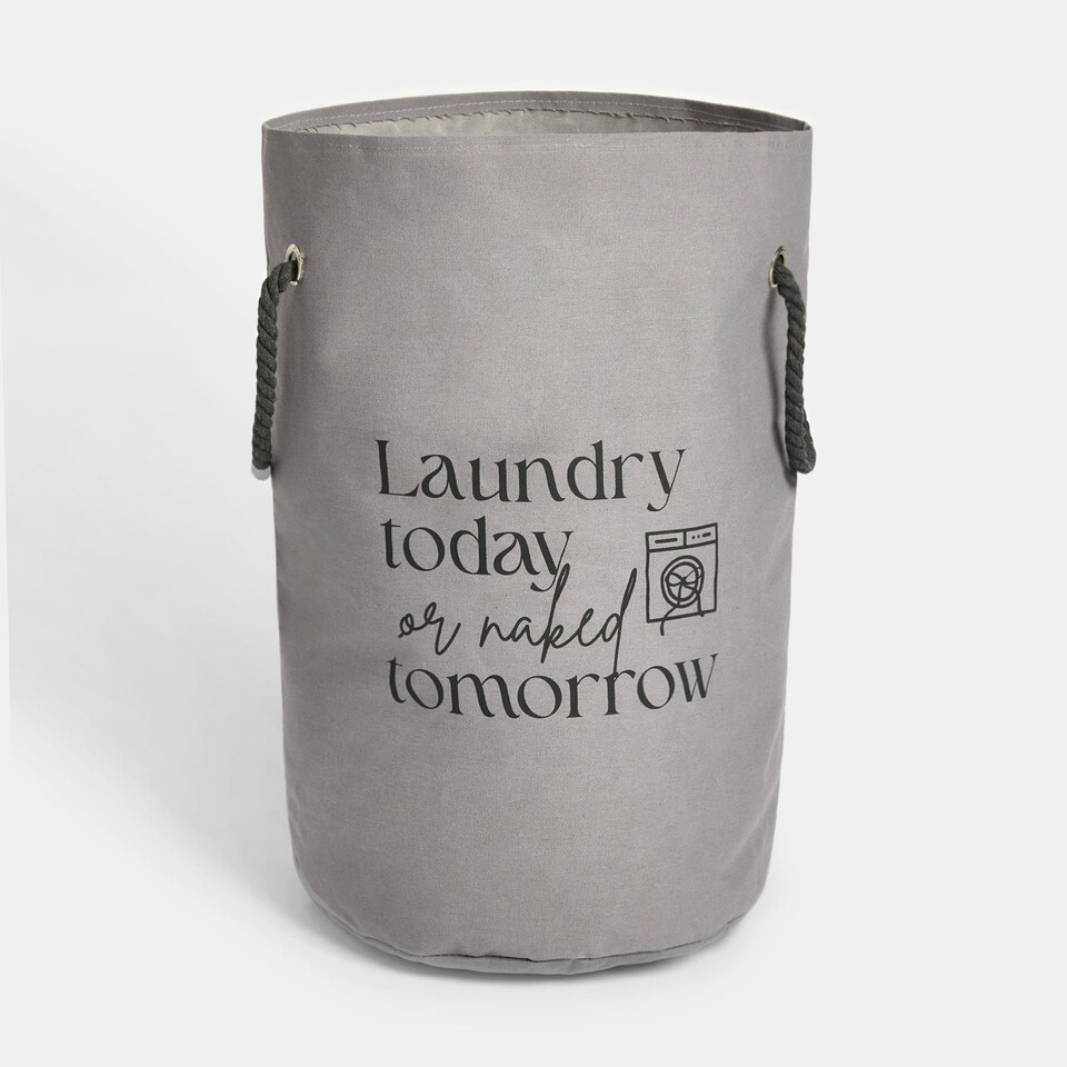 image 1 of OHS Slogan Round Laundry Basket Hamper Bag with Rope Handles