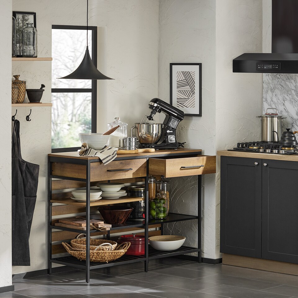 image 1 of SoBuy Industrial Kitchen Sideboard with 2 Drawers & 3 Shelves, Brown, 47.2x17.7x35.8 inches, 55.6 kg - FSB85-PF