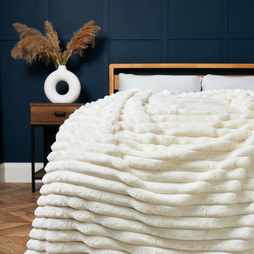 image 1 of BHS Jumbo Cord Throw with Plain Velvet Backing, Cream Cream | Cream