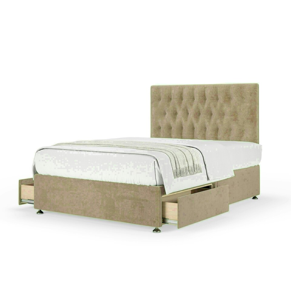 Mink Naples Velvet 2 Drawer Divan Base and Lona Headboard King Size