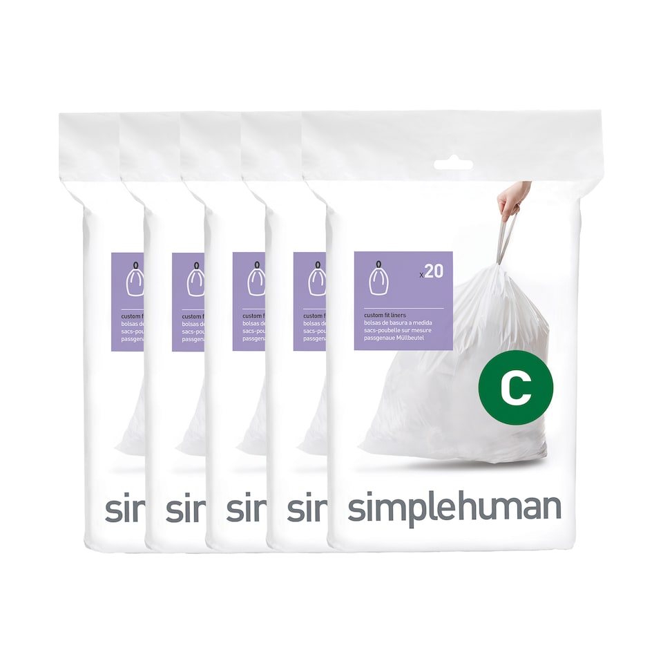 image 1 of Simplehuman 12L Code C Bin Liners, 50% Recycled Custom Fit Bin Bags, Pack of 100 | White | Code C | Code C | 5