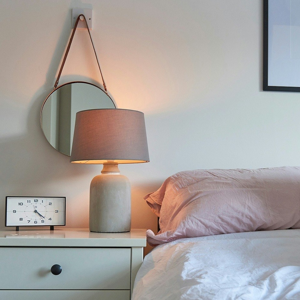 image 1 of ValueLights Modern Cement Effect Table Lamp With Grey Fabric Shade Grey | Cream