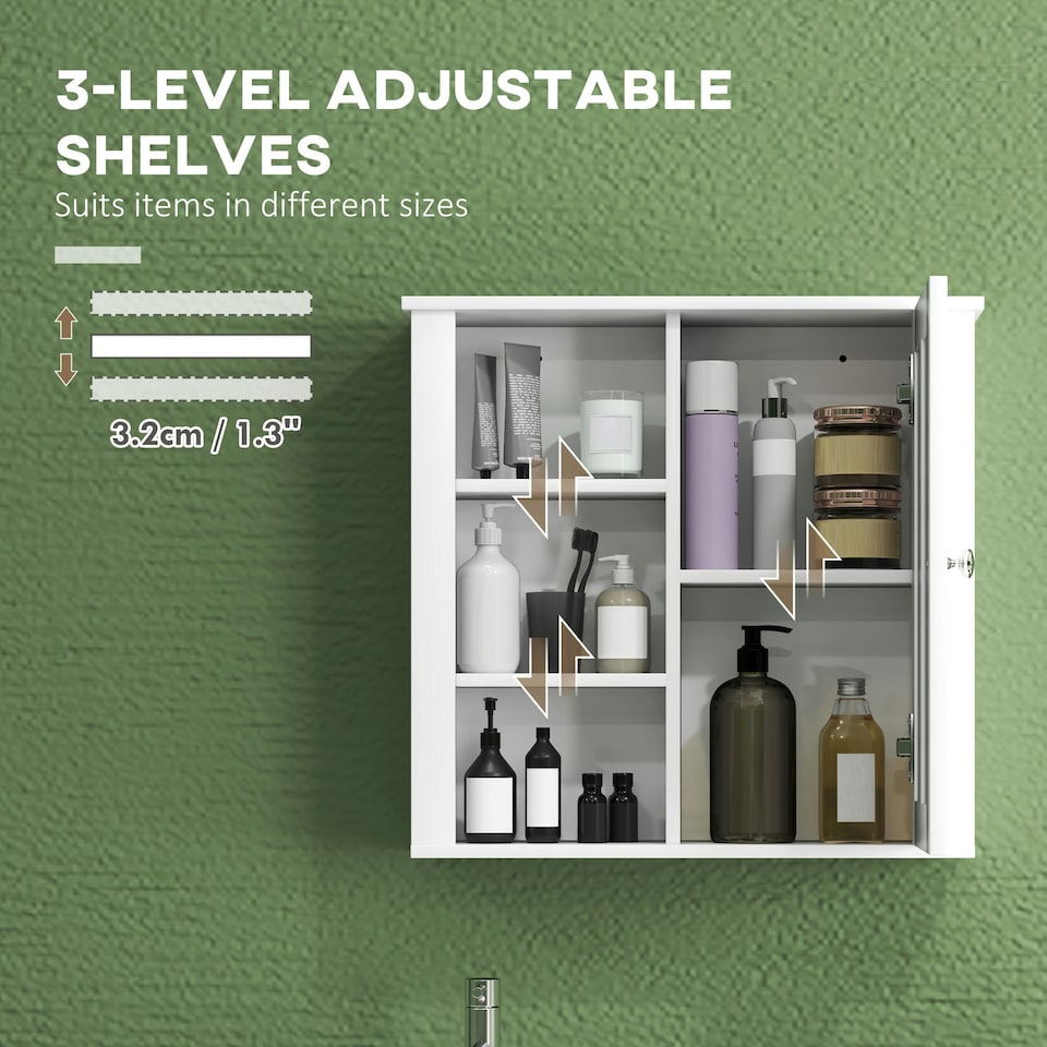 image 1 of HOMCOM Modern Wall Mounted Bathroom Cabinet with Adjustable Shelves, White | White | one size