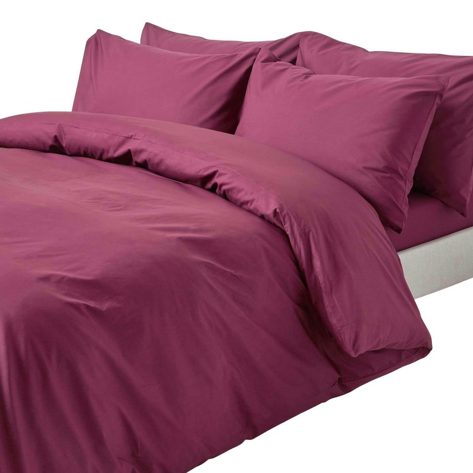 image 1 of Homescapes Plum Cotton Duvet Cover Set - 200 Thread Count - King Size Purple | King