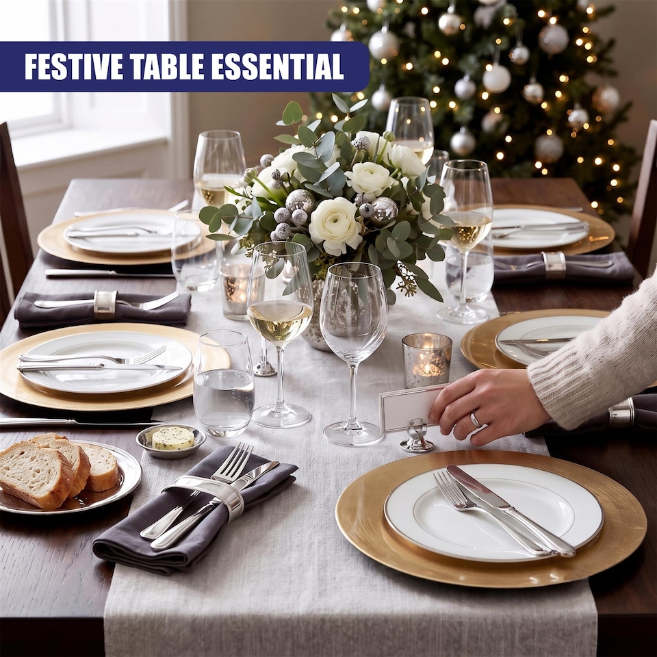 image 1 of GEEZY Set of 4 Gold Charger Plates 33cm, Festive Metallic Under Plates