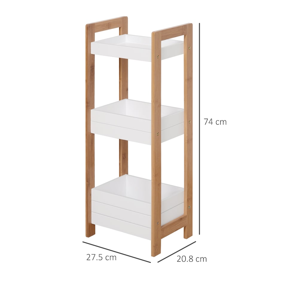 image 1 of HOMCOM 3-Tier Bathroom Rack Storage Shelf Bamboo Organiser Shower Tower for Narrow Place