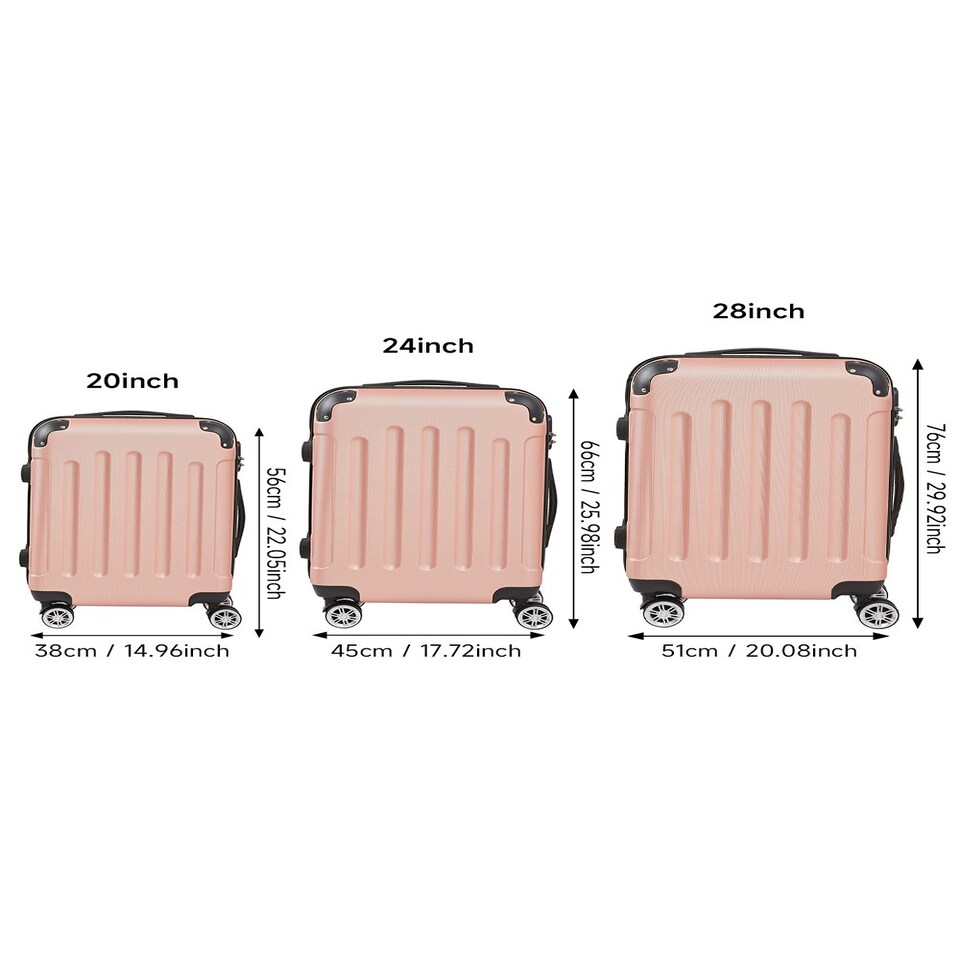 image 1 of Living and Home 4 Wheels Lockable Travel Suitcase Set of 3 - Black Pink 28+24+20 Inch Pink | Large