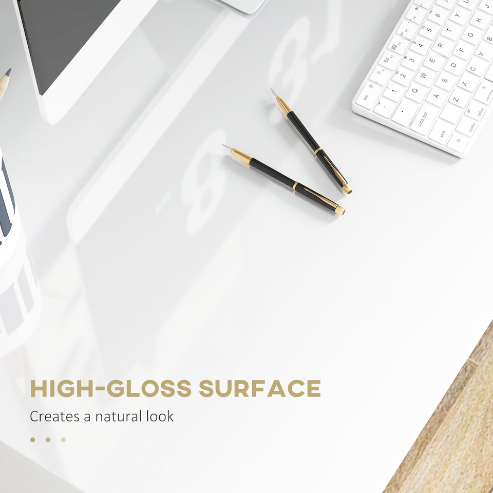 image 1 of HOMCOM Modern Computer Desk, Home Office Table, Small Writing Desk with Storage Shelf, 90 x 50cm, High Gloss White