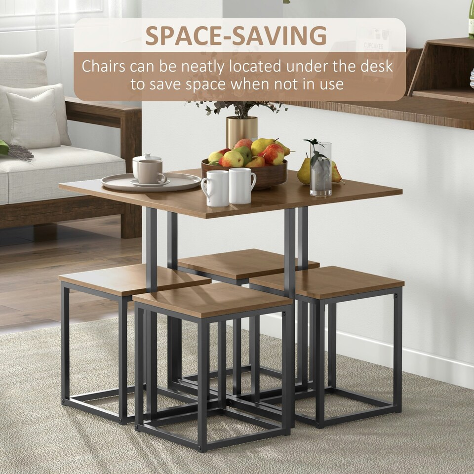 image 1 of HOMCOM 5 PCS Industrial Boxy Table & Stool Set Metal Frame Cool Dining Seating