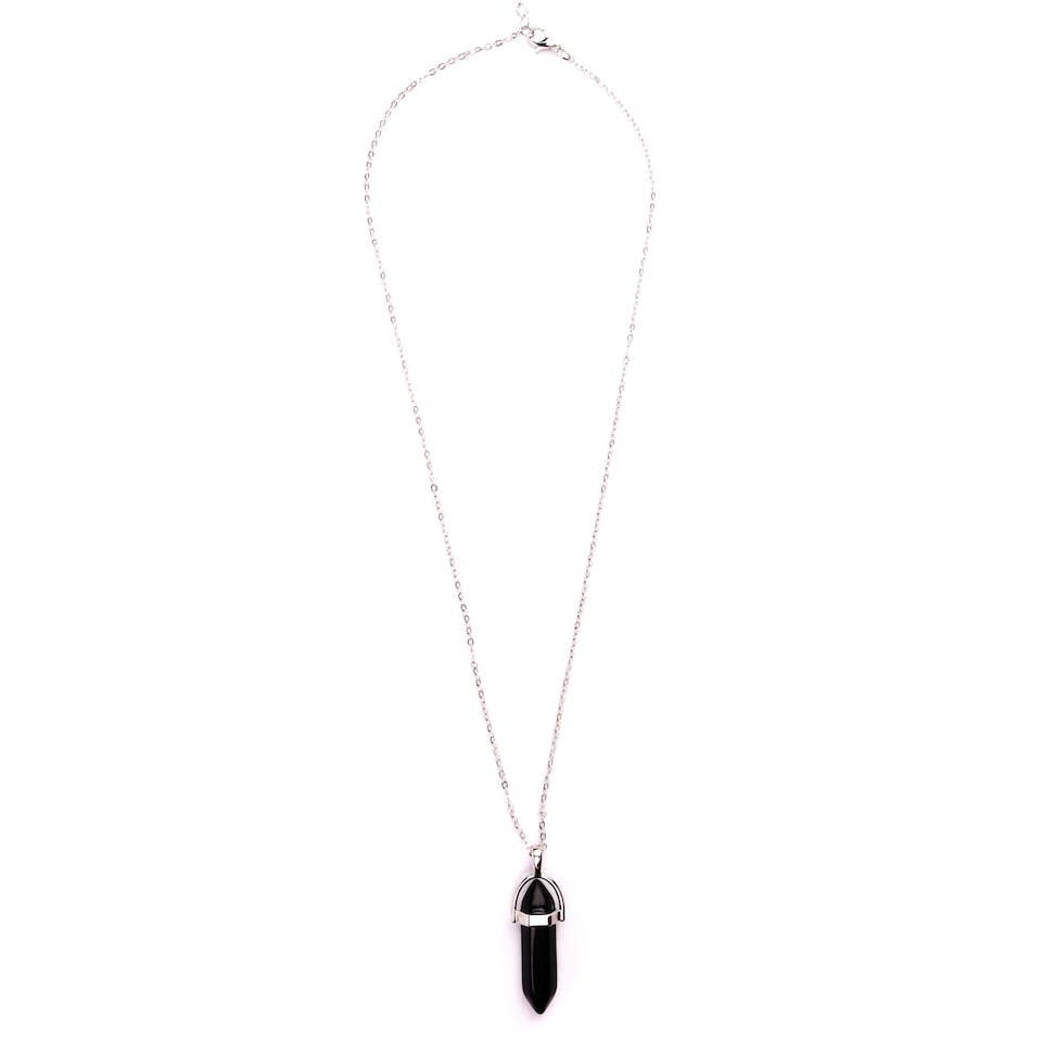 Myga Sliver Crystal Necklace - Black Obsidian