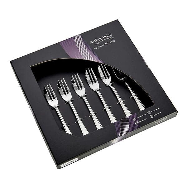 Arthur Price 'Grecian' Stainless Steel Set Of 6 Pastry Forks Gift Boxed Cutlery Set in Silver | Size: 8 Pack