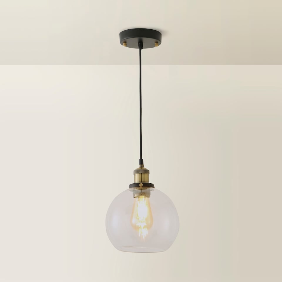 image 1 of ValueLights Sheridan Industrial Black Ceiling Light Pendant | Clear