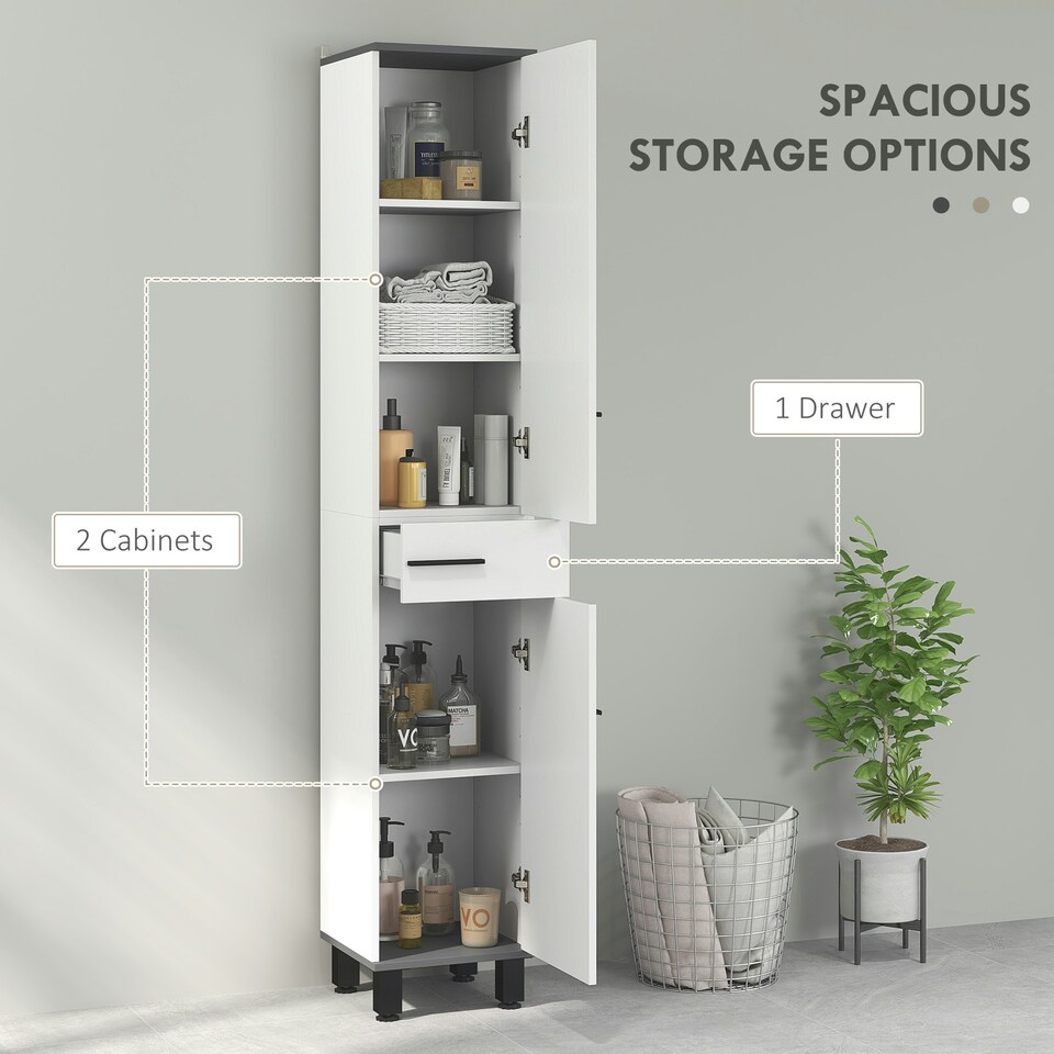 image 1 of HOMCOM Bathroom Cabinet with Adjustable Shelves, Double Doors and Drawer