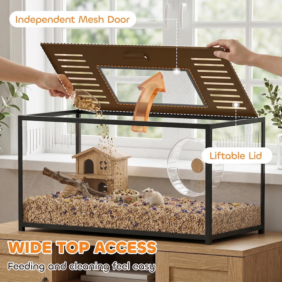 image 1 of PawHut Large Hamster Cage, Chewproof Metal Rat Cage with Openable Top, Black