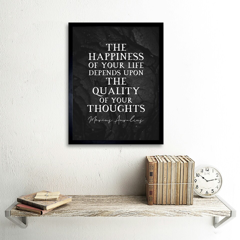 image 1 of Slate Quote Marcus Aurelius Happiness Quality Thoughts Framed Wall Art Print